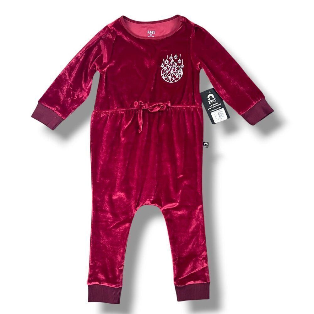 NWT! Rags to Raches Red Velour Embroidered Geo Snowflake Holiday Romper Size 2T